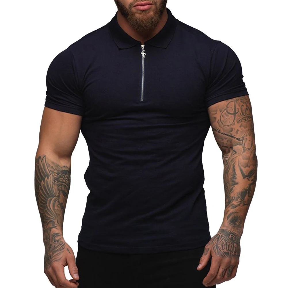 Модная мужская футболка с коротким рукавом Повседневная дышащая однотонная