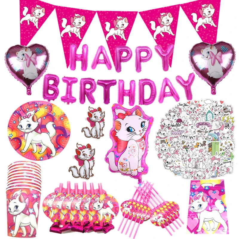 Украшение на день рождения с изображением кота Мари бумажная тарелка чашка