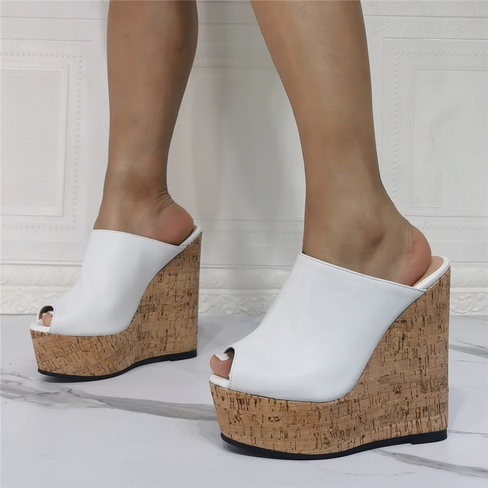 

BONJOMARISA Office Lady Peep Toe Platform High Wedges Slip On Outdoor Summer Sandals Solid Party Club Trendy Stylish Shoes