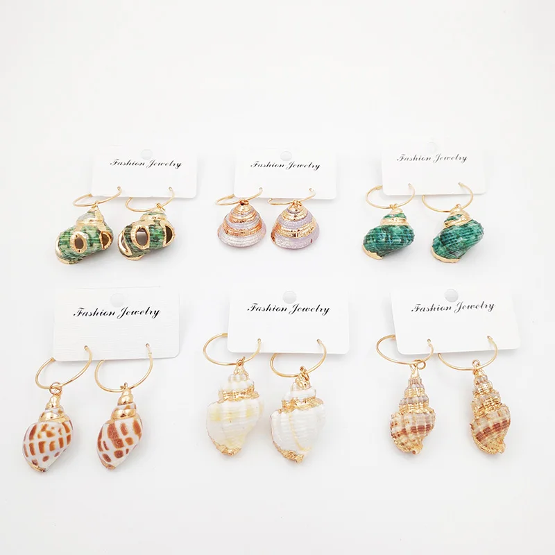 Серьги подвески в виде ракушек женские объемные массивные ювелирные украшения