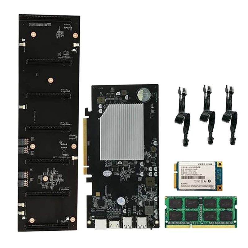 Семейная майнинговая материнская плата BTC с 128G SSD + 8G DDR3 RAM 3x 8Pin шнур питания 6 карт