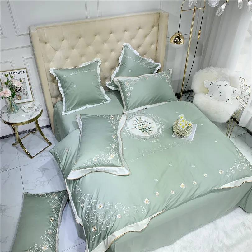 Шикарный Премиум вышитый цветок зеленый розовый желтый пододеяльник с молнией