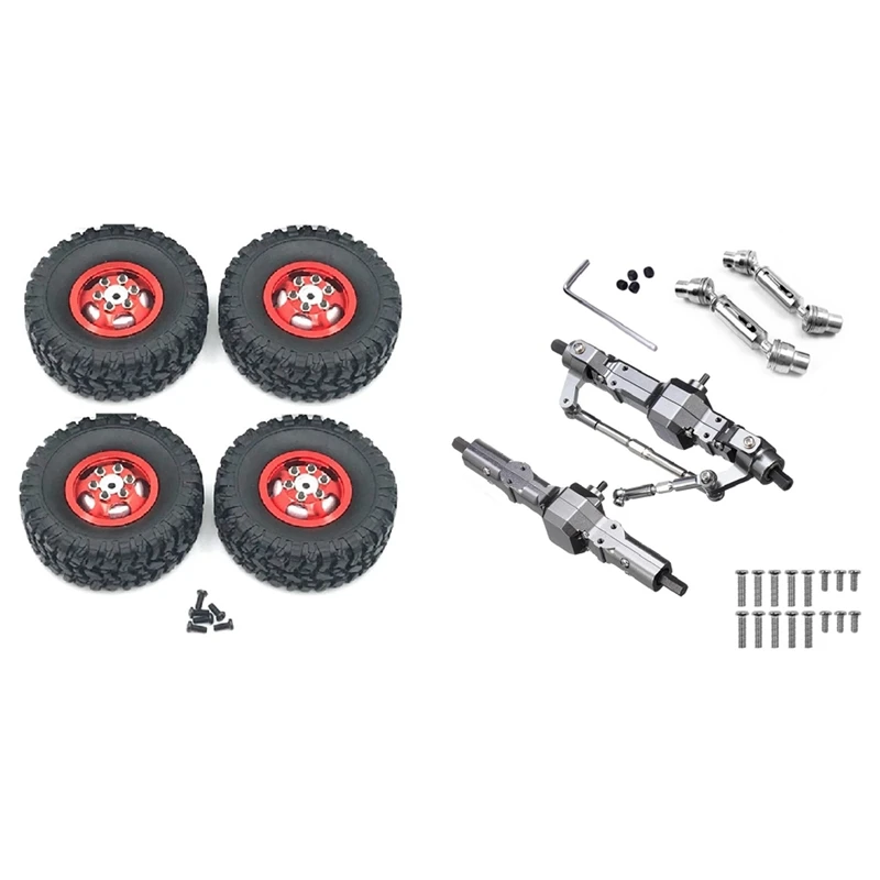 

2 Set RC Car Part: 1 Set Metal Bridge Axle Gear Box With Drive Shaft & 1 Set Metal Wheel Rim With Rubber Tire Tyre