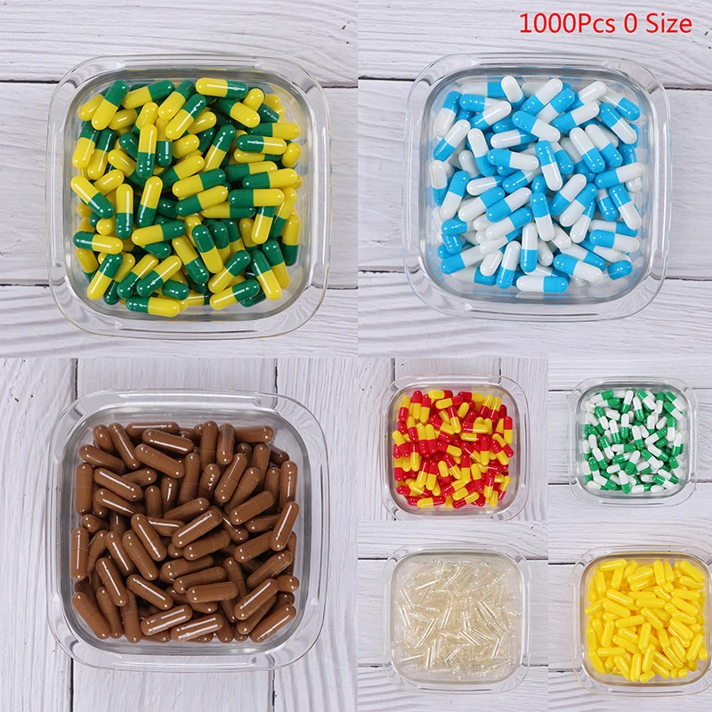 

1000Pcs/bag Colorful Empty Medicine Capsule 0# Empty Hard Gelatin Capsule Clear Kosher Gel For Medicine Pills Refill Storage