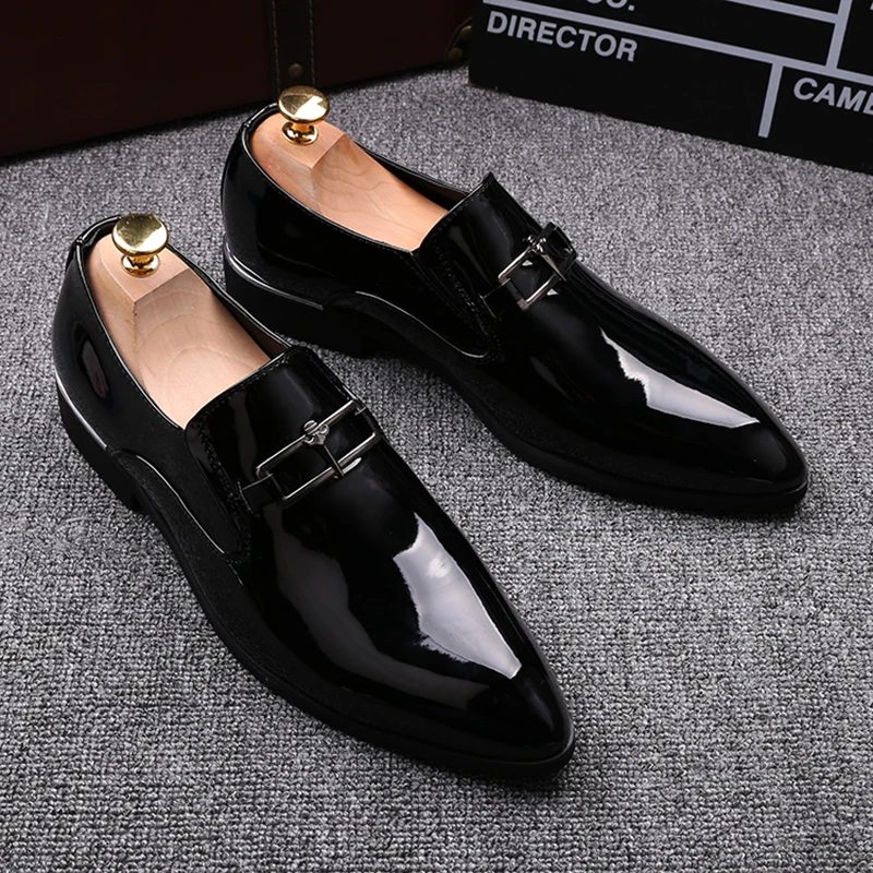 

mens casual business wedding formal dresses patent leather shoes breathable smoking slippers lazy shoe black summer loafers mans