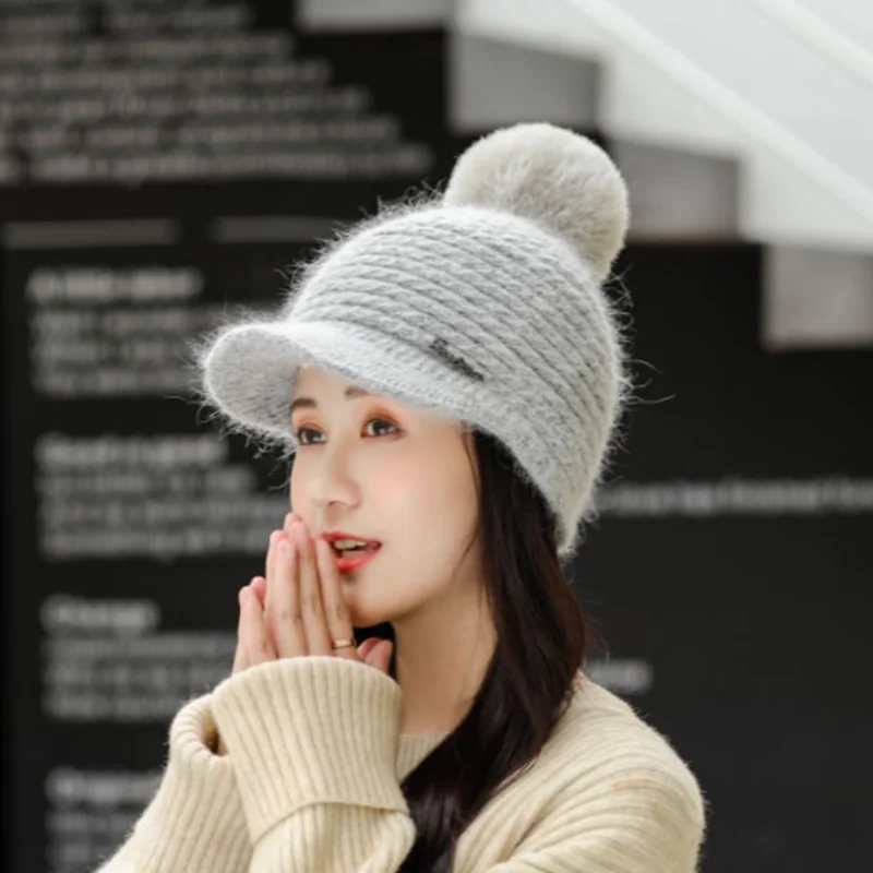 Женская зимняя шапка и шарф теплый толстый вязаный шерстяные шапки бейсболки для