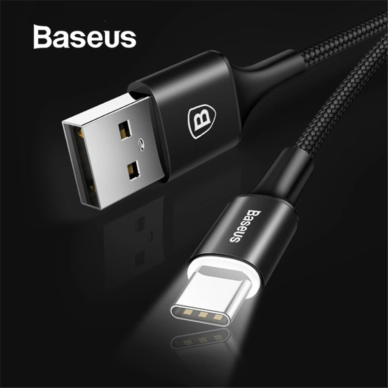 Baseus usb type-C кабель USB C для samsung S9 S10 светодиодный кабель освещения type C для huawei P30 Lite Pro USB-C кабели для мобильных телефонов