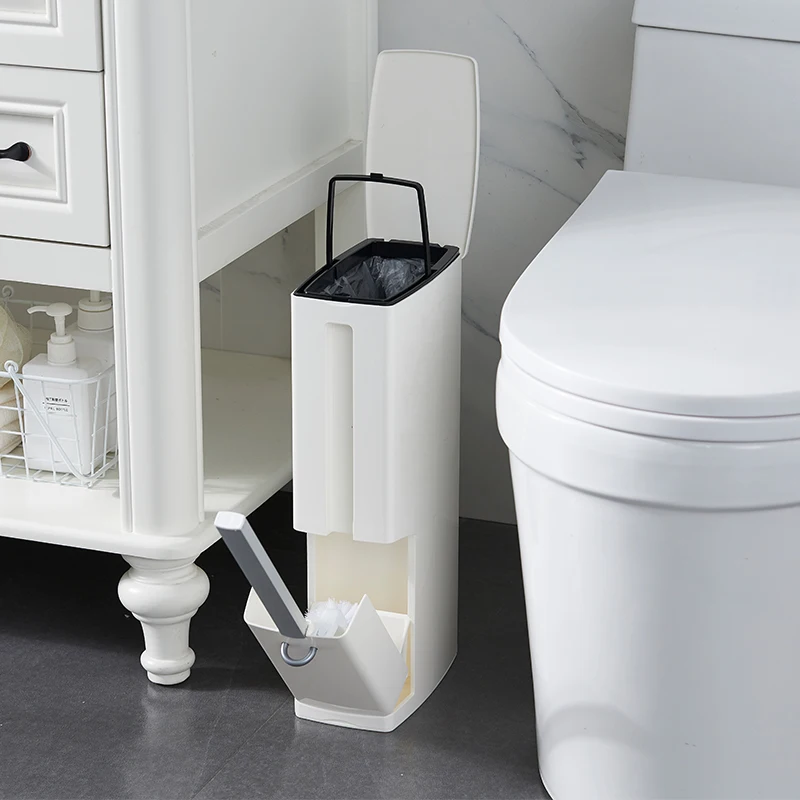 

Narrow Storage Pressing Type Waste Bins Toilet Bathroom Trash Can Set With Toilet Brush Cubo Basura Kitchen Accessories EH50WB