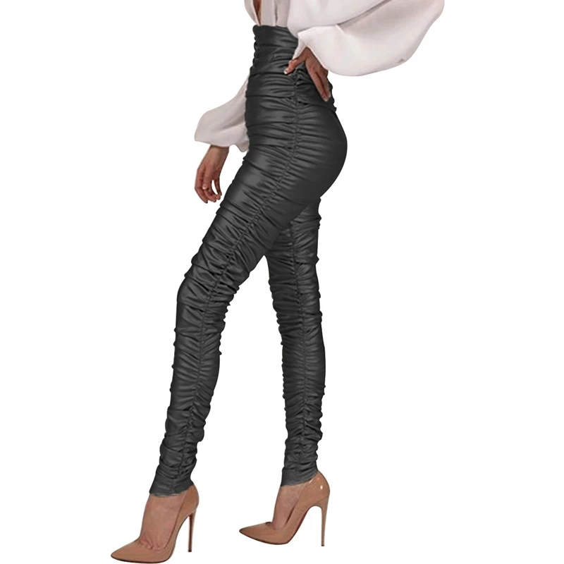 Женские Плиссированные повседневные длинные брюки с высокой талией облегающие