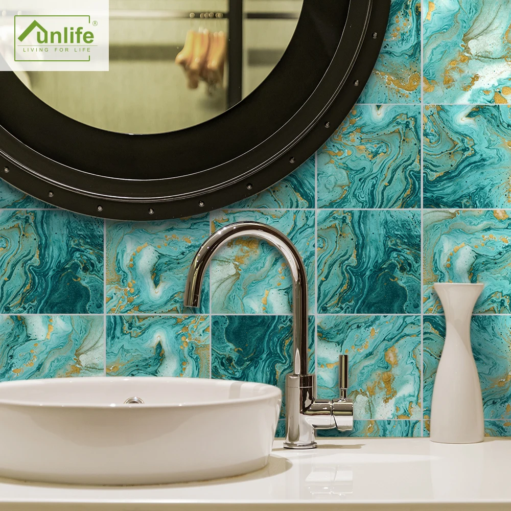 

Funlife®Наклейки для плитки малахит, водонепроницаемые самоклеящиеся съемные наклейки на стену для кухни и ванной, домашний декор