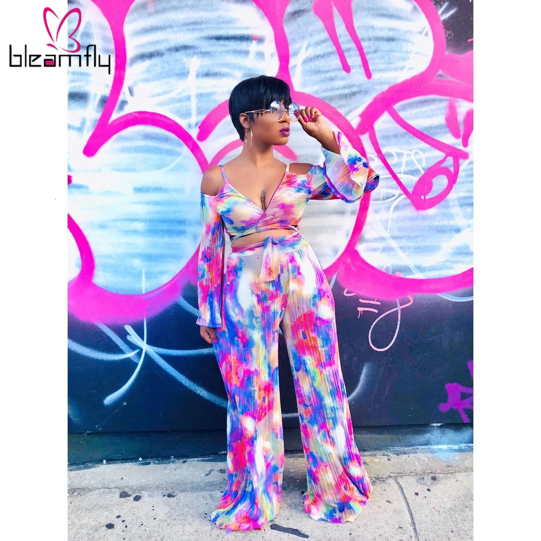 Новинка Женский шифоновый топ с длинным рукавом прямые штаны комплект из двух