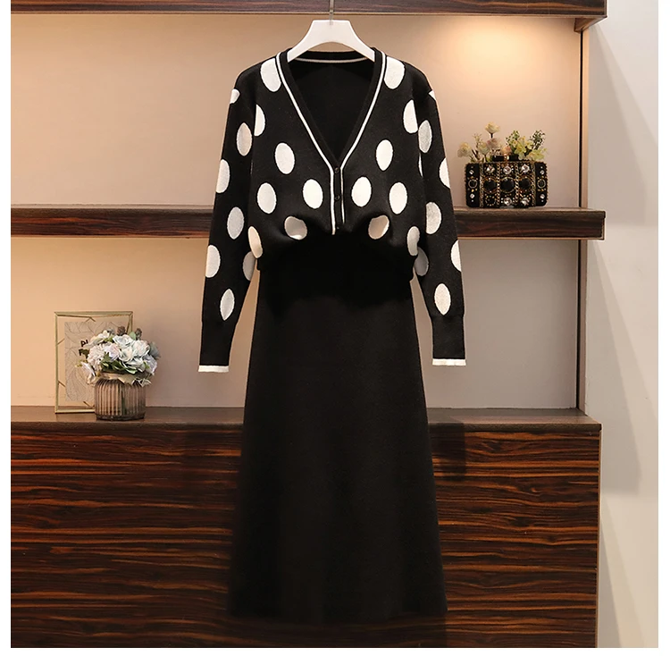 womens clothing New black top and skirt two piece set plus size winter sweater set women knitted suit