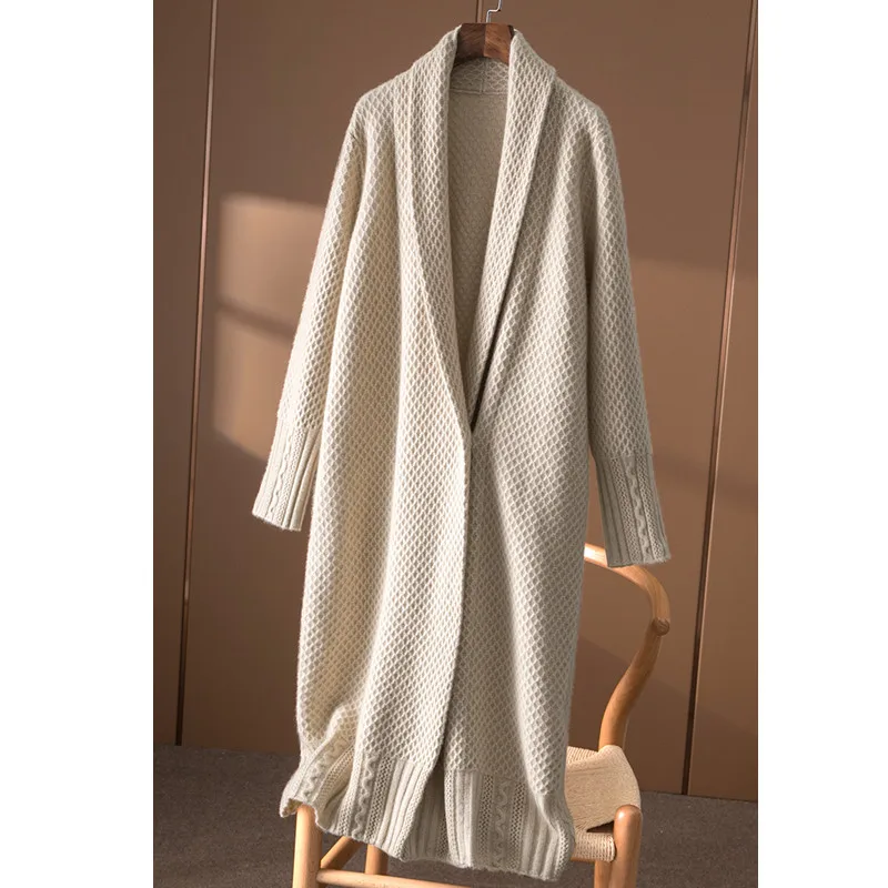 

High Quality Long Cashmere Cardigan Women Tops Vintage Loose Soft Sweater Coat Jumper Elegant Korean Fashion Clothing