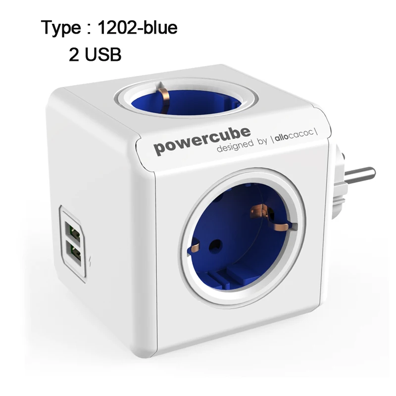 1202blue-USB Allocacoc powercube розетка с usb удлинитель электрический пробка розетки заглушки для переходник розеток силовой куб силовая полоса мультирозеточный удлинитель ЕС электрическая 16A 2.1A Домашнее использование зарядка - Цвет: 1202blue-USB