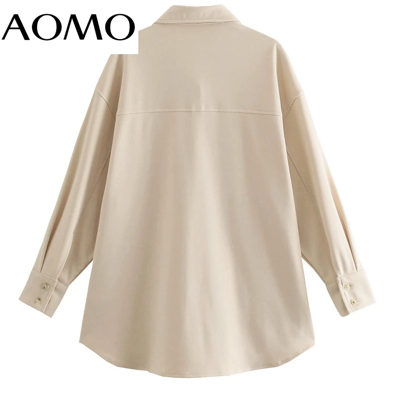 

AOMO Women Beige Thick Coats Jacket Loose Long Sleeves Pocket 2021 Ladies Elegant Autumn Winter Coat QJ38A