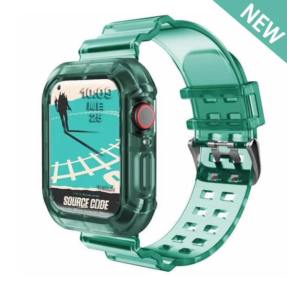 

Case+Strap for apple watch series 6 se 5 4 3 iWatch 38mm 42mm Silicone Transparent Glitter bracelet Apple watch band 44mm 40mm