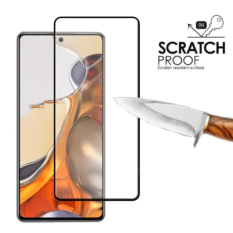 Cristal Protector 4 en 1 para Xiaomi Mi 11T, Protector de pantalla de pel&iacute;cula de tel&eacute;fono con pegamento de cobertura completa HD para Mi 11T, cristal de lente-1