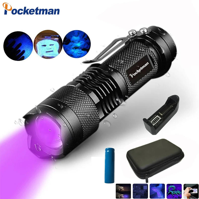 

UV Flashlight Ultra Violet Light With Zoom Function Mini UV Black Light Pet Urine Stains Detector Scorpion Use AA/14500 battery