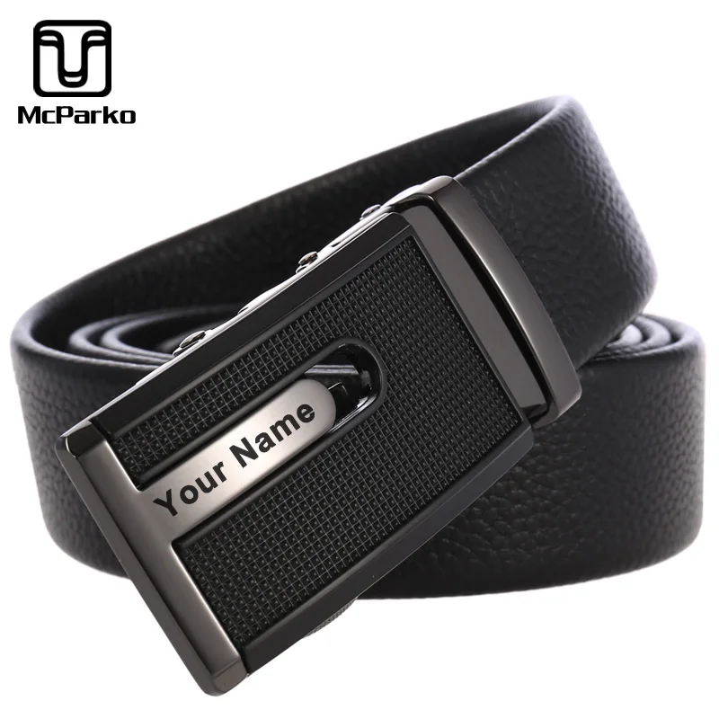 McParko Customize Your Name Belt For Men Birthday Gifts Fashion Genuine Leather Belts Straps Automatic Buckle Company Brand DIY