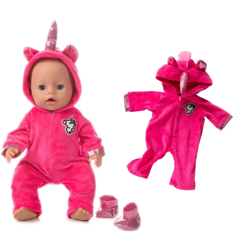 

2021 Baby New Born Fit 18 inch 43cm Doll Clothes Accessories Unicorn Red Cat Blue Cat Clothes Suit For Baby Birthday Gift