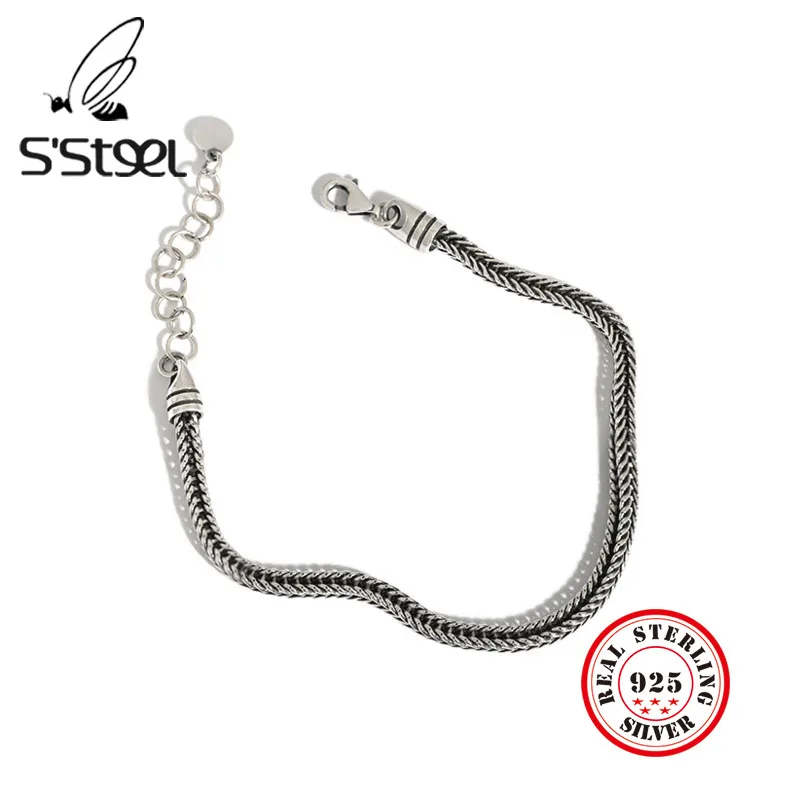 

Корейские браслеты S'STEEL, серебро 925 пробы для женщин, простой винтажный женский браслет, ювелирные изделия Joyas De Plata 925