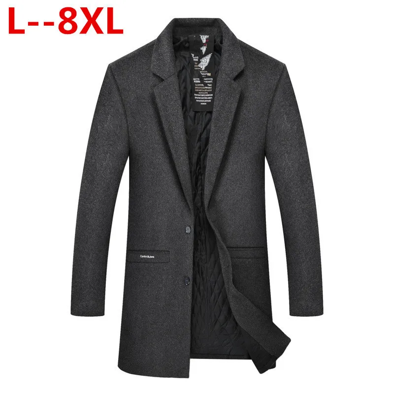 10XL 8XL 6XL 5XL зимнее длинное шерстяное пальто для мужчин с отложным воротником из