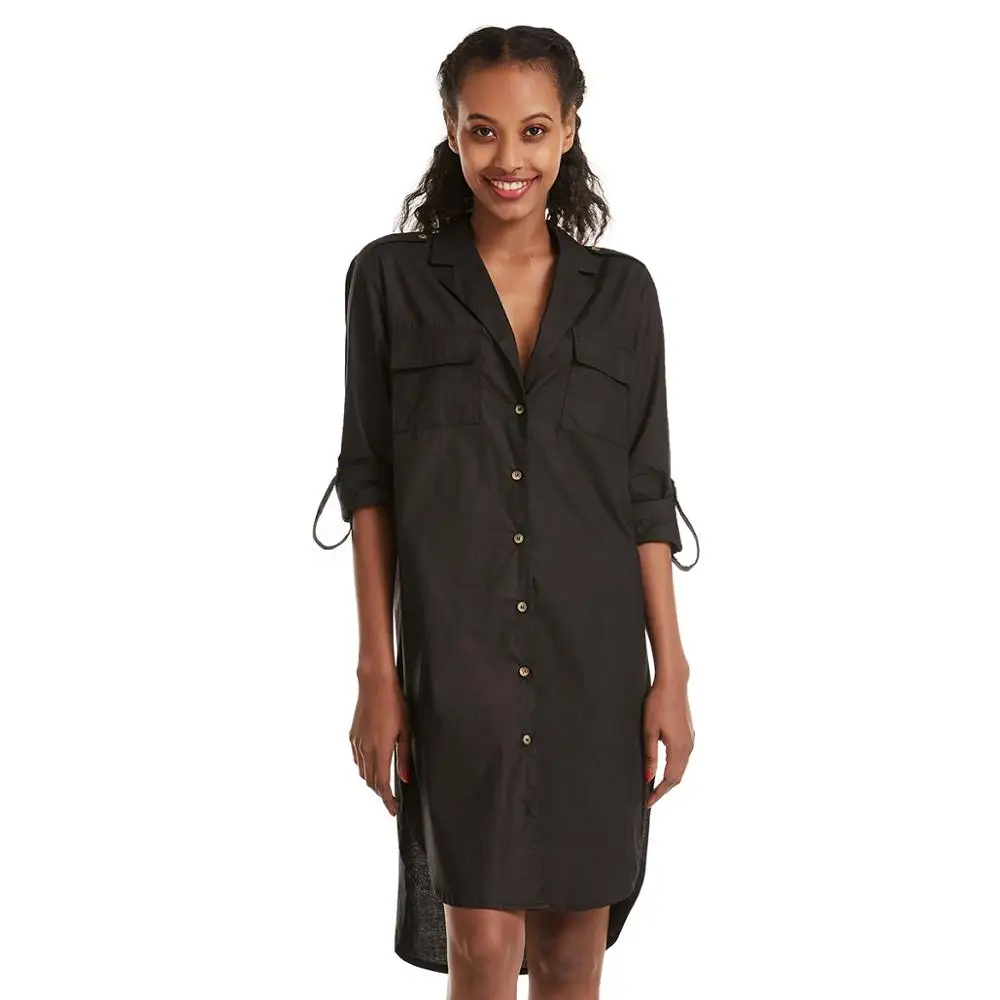 

Women Cotton Causal Loose Long Sleeves Knee-Length Blouse Tops Jacket T-Shirts