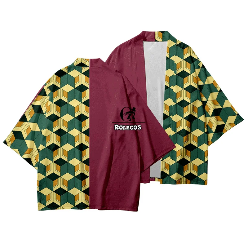 ROLECOS аниме Demon Slayer Yukata Kimetsu no Yaiba Косплей Костюм Кимоно пальто костюм Kamado Tanjirou |