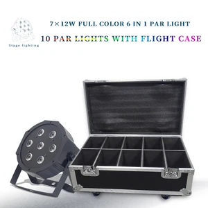 10 шт.лот 7x12 Вт Светодиодный прожектор Par RGBW 4 в 1 плоский светодиодный прожектор par dmx512 для дискотек профессиональное сценическое оборудование для диджея с полетным чехлом