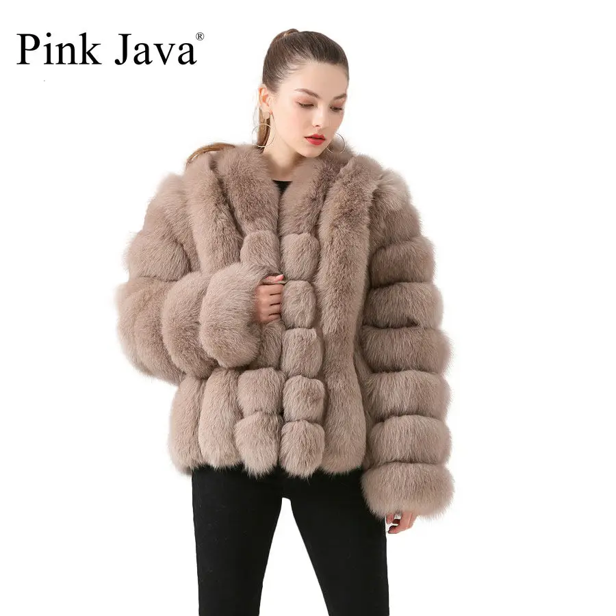 Женское пальто из натурального Лисьего меха розовое с искусственным лисьим