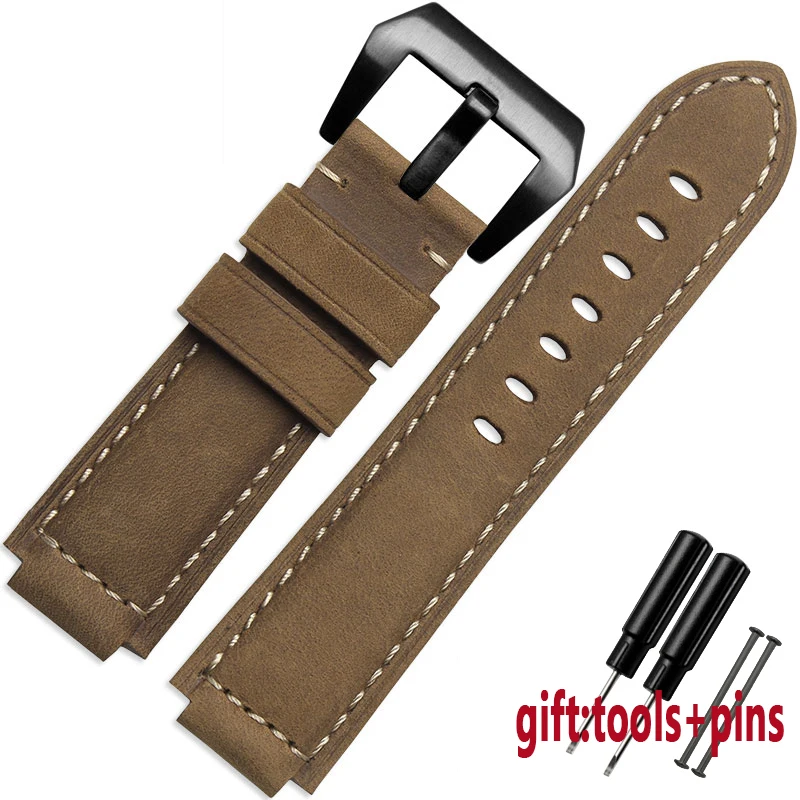 khaki-black Качественный ремешок из натуральной кожи для мужчин Timex T49859 | T2N720 | T2p141 | T2n722 | 723 | 738 | 739 ремешок с ремешком из нержавеющей стали - Цвет ремешка: khaki-black
