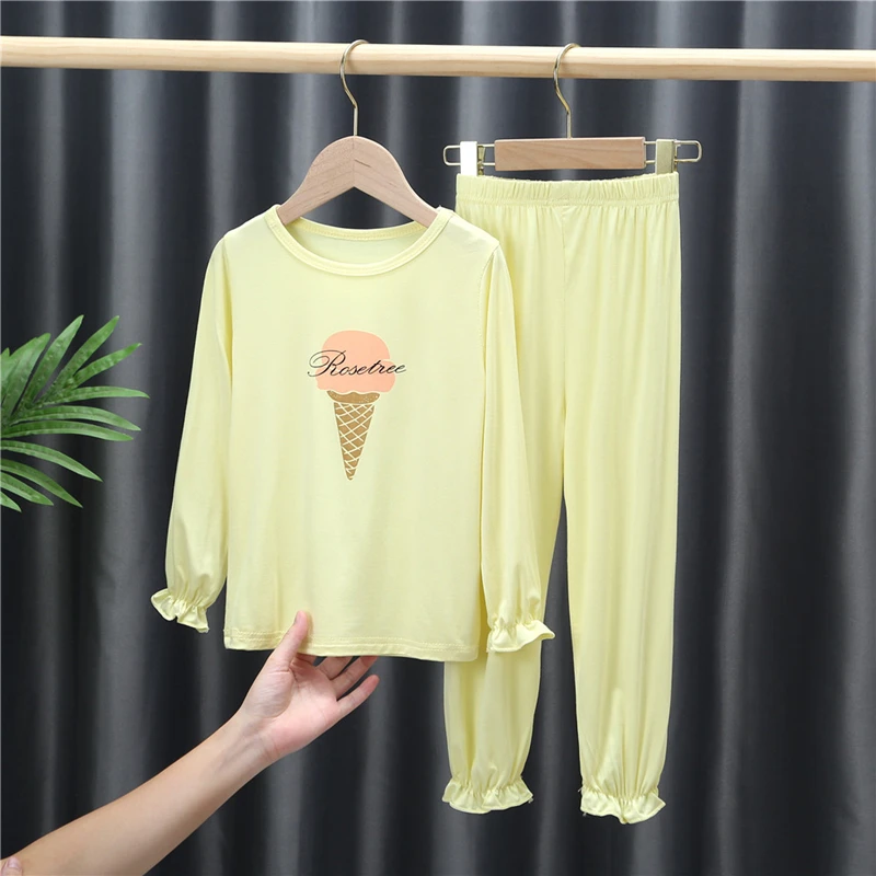 Весенние комплекты одежды для девочек пижамные из чистого хлопка мягкая