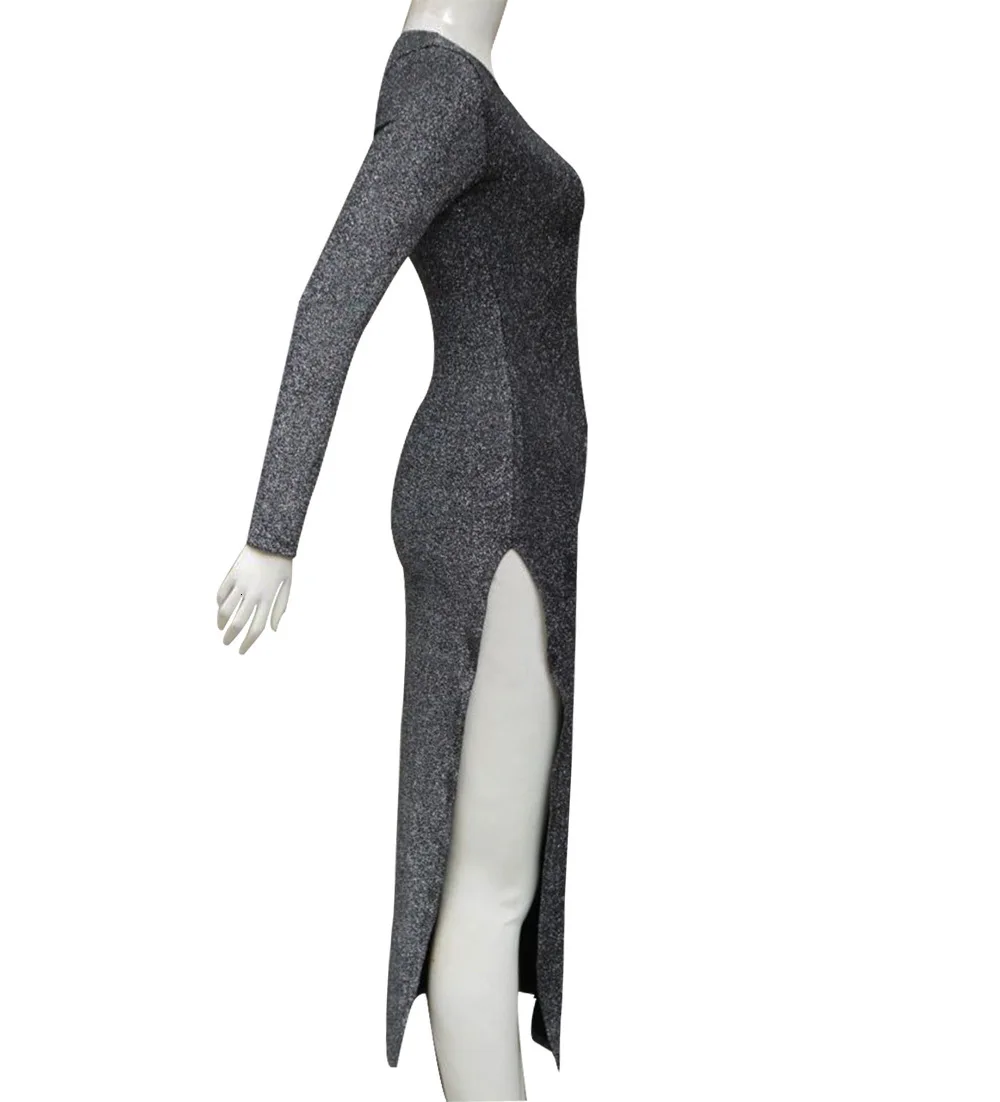 

Sexy Split Glitter Shiny Party Dress Autumn Winter Long Sleeve Bodycon Maxi Dress O NeckSlim Wrap Sequin Dress Woman Party Night
