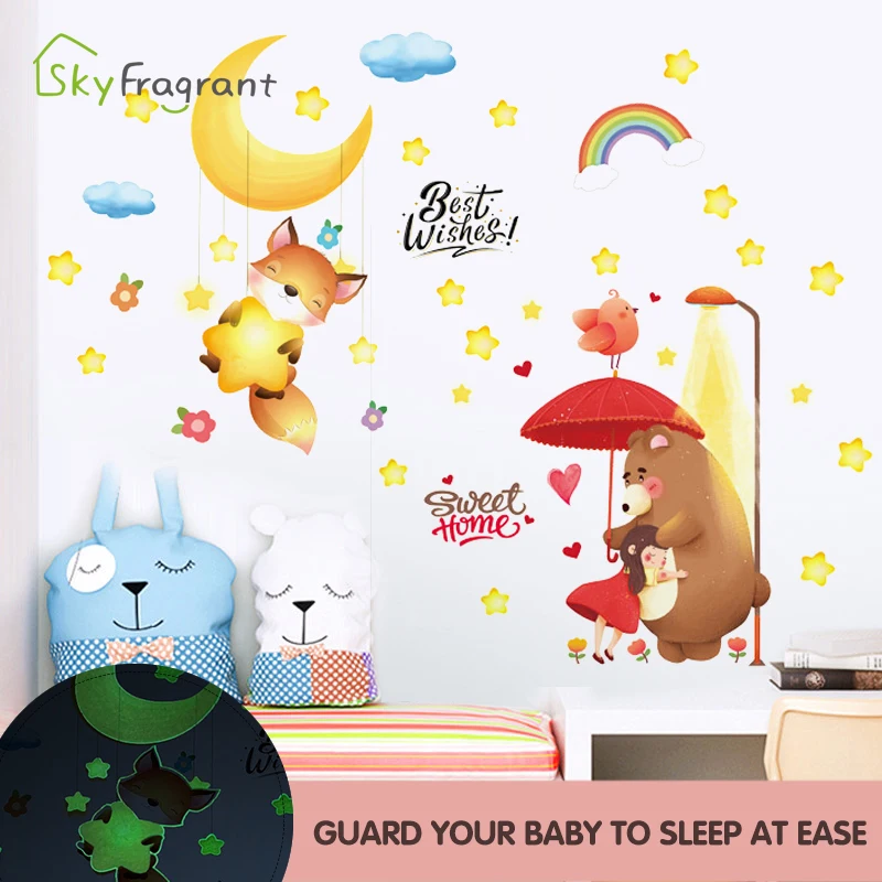 Зеленые флуоресцентные наклейки s креативные животные настенные для детской