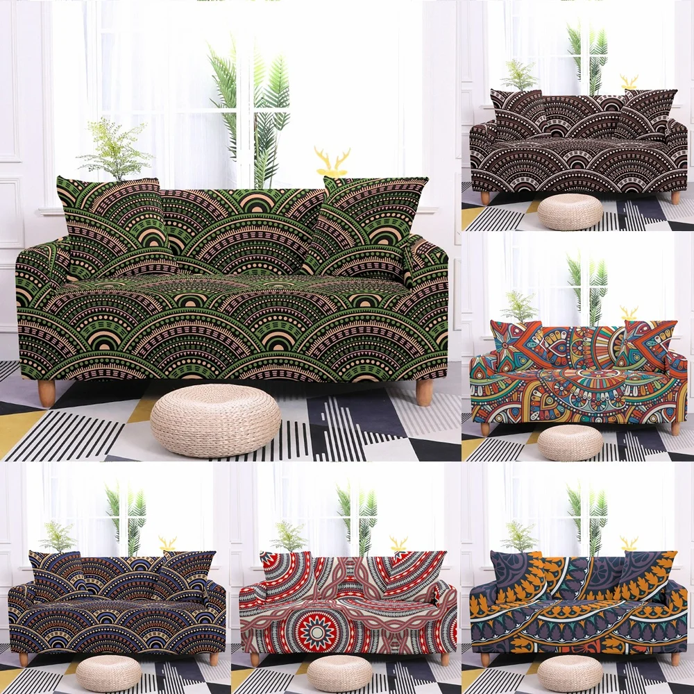 

Retro Ethnic Style Sofa Cover Mandala Armchair Slipcover Bohemia Elastic Couch Cover Living Room Stretch Protective Cover Nordic