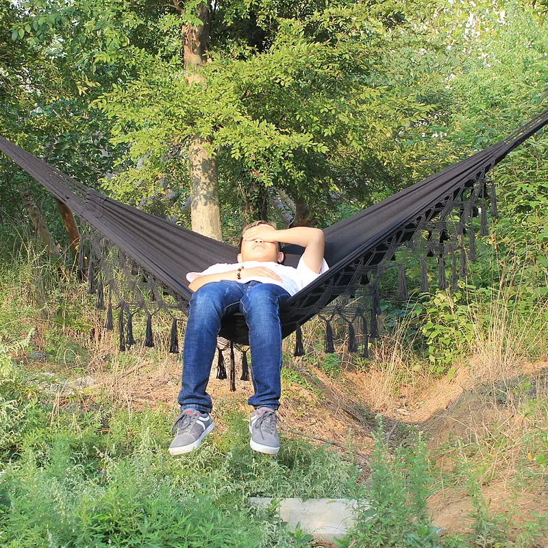 

Pure Cotton Hammock Macrame 2 Person Swing Bed Garden Outdoor Hanging Chair New with stroage bag
