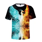 Мужская и женская футболка с круглым вырезом, футболка с коротким рукавом в стиле хип-хоп, с 3D-принтом Феникса и русалки, Новинка лета 2021
