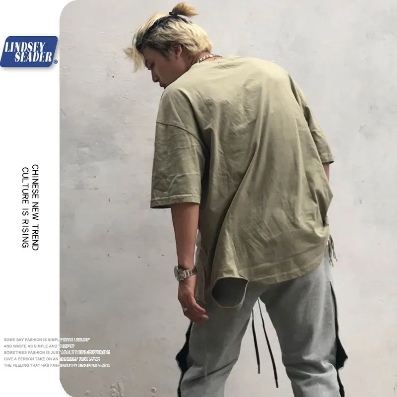 2020 Мужская футболка в стиле хип хоп уличная Однотонная с рваными дырками Одежда