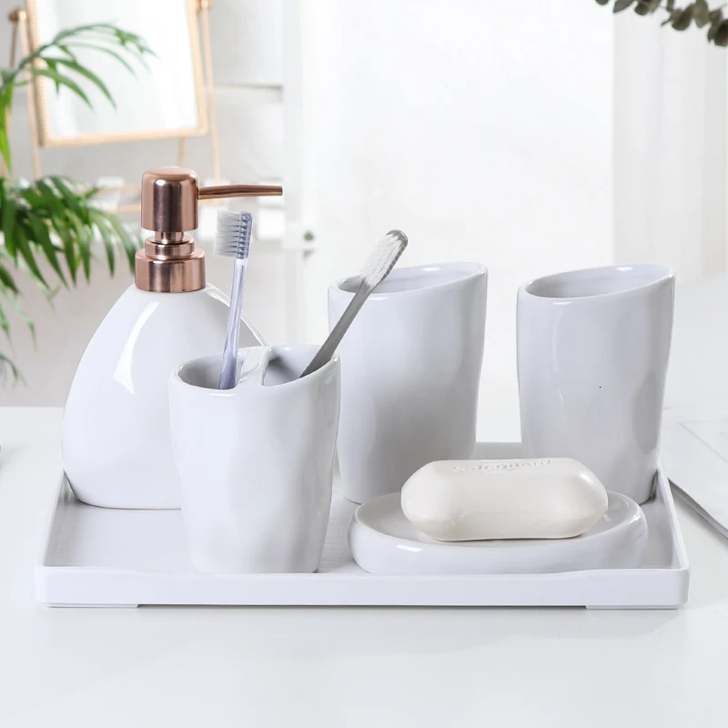 containing melamine) Керамический набор для умывания ванной набор из пяти белых принадлежностей для ванной набор для умывания - Цвет: containing melamine)