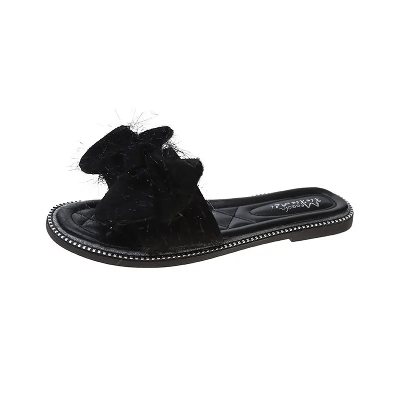

Slippers Women Summer Glitter Slides Low Female Shoes Butterfly-Knot Fashion Jelly 2021 Flat Beach Luxury Soft Fabric Basic Rubb