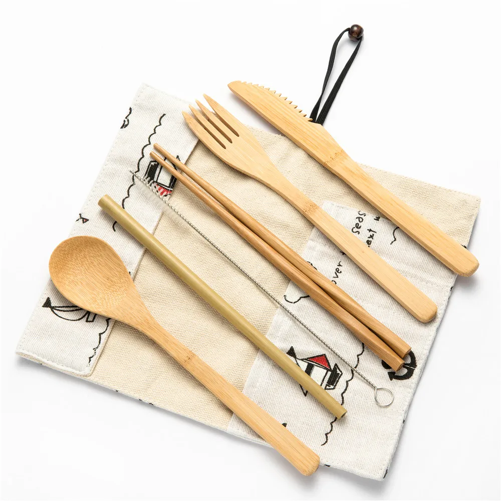 2019NEW Корейская посуда портативный набор столовых приборов бамбуковая соломка
