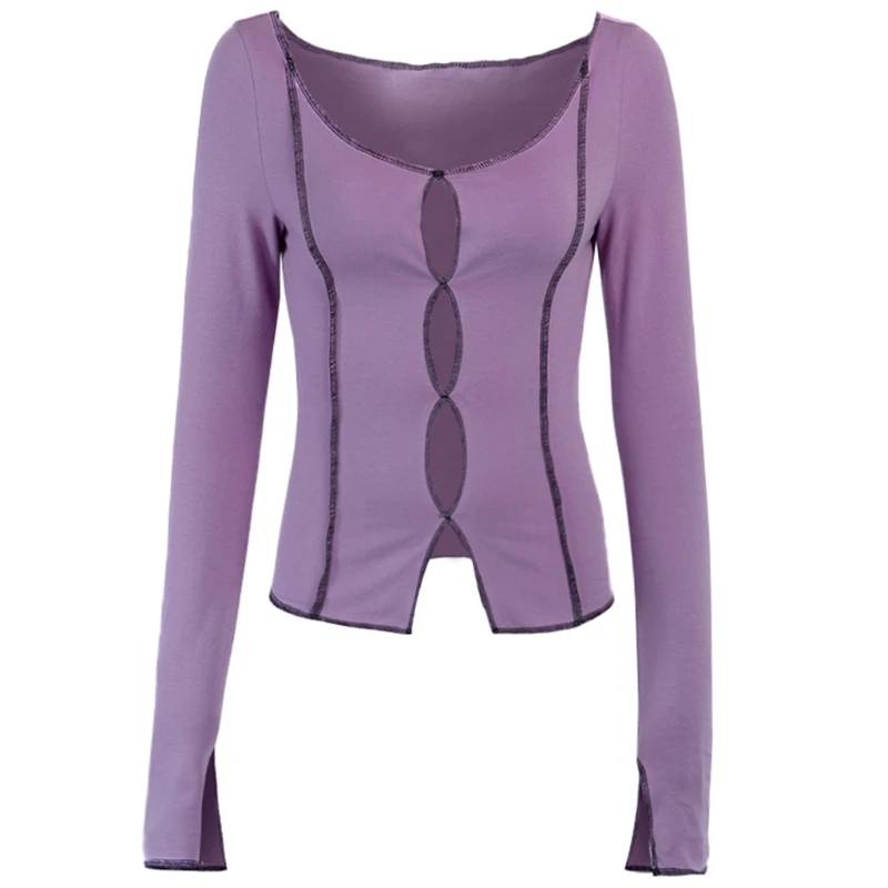 Женская футболка с длинным рукавом открытыми плечами и разрезом на подоле| |