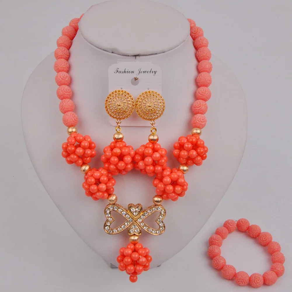 Последний Розовый коралл ожерелье нигерийский Свадебный комплект африканские
