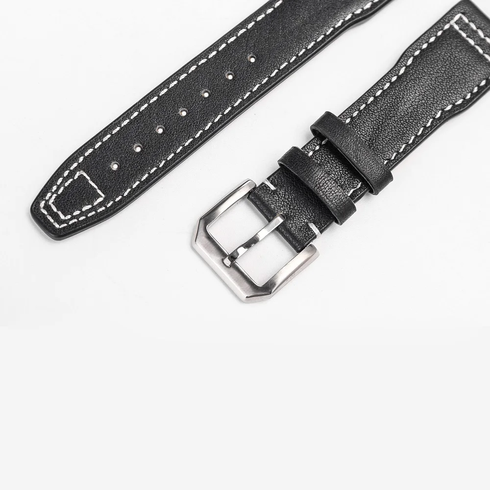 Кожаный ремешок для часов Iwc мужчин из мягкой натуральной кожи 20 мм 21 черный