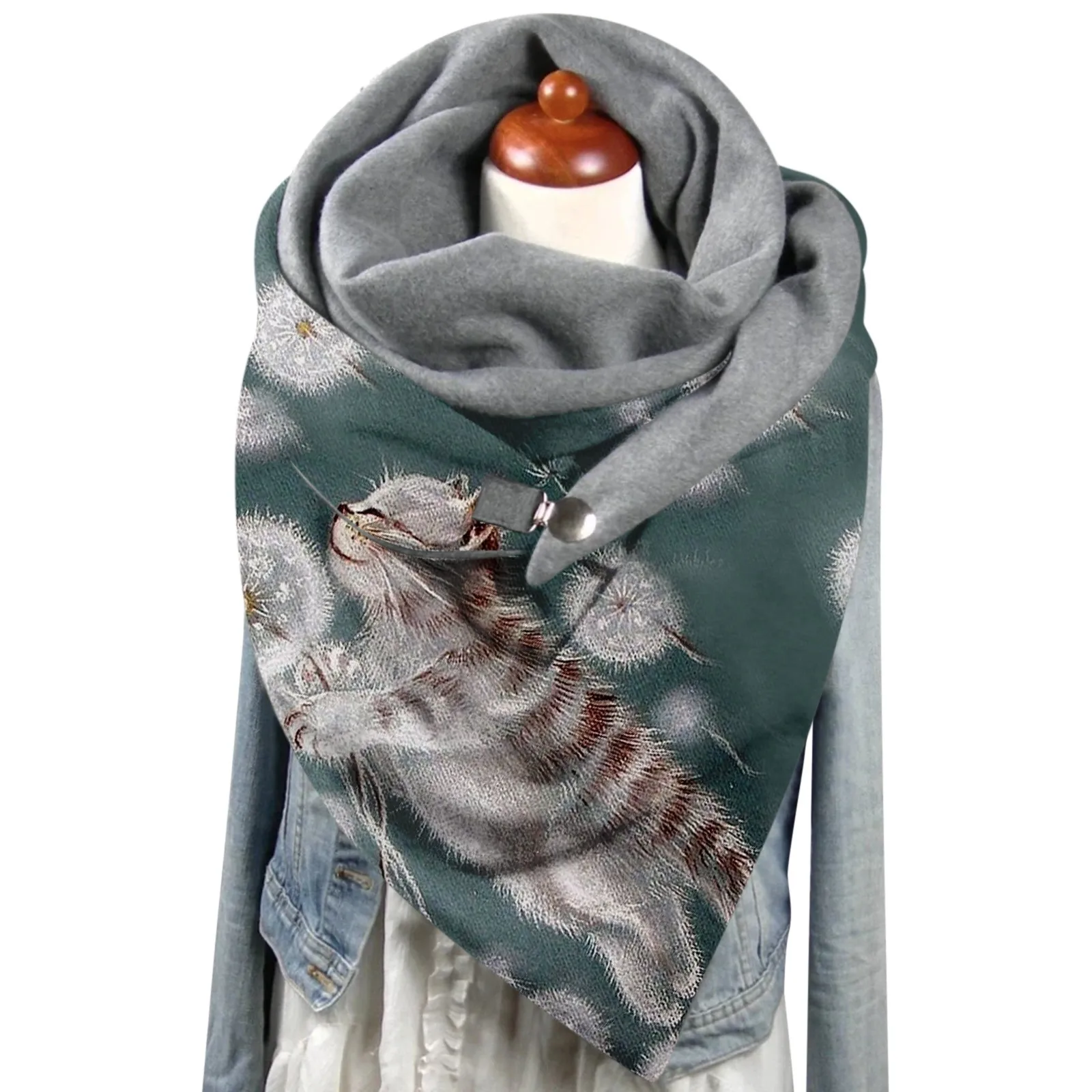 

Fashion Winter Scarf Women 2021 Cats Print Double-layer Button Wrap Warm Scarves Shawls Comfortable Soft Hijab Шарфы Женские