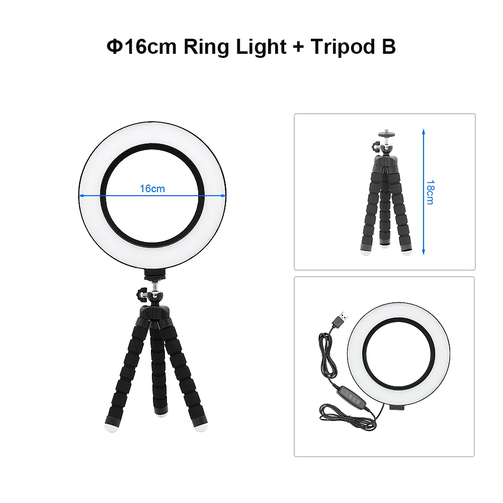 16cm ring light Новая фотография Диммируемый светодиодный Selfie кольцо свет макияж фото студийная лампа для видео VK Live Show с USB вилкой Настольный штатив Стенд - Цвет: 16cm ring light