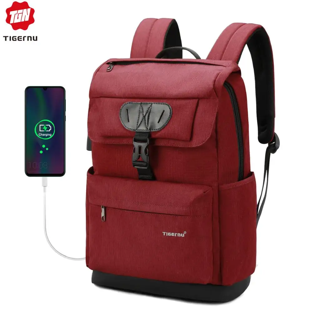 Tigernu Марка моды Тонкий женский USB зарядка Рюкзак мужской 15.6 Ноутбук Рюкзак Школьная Сумка для мальчиков, девочек Рюкзак