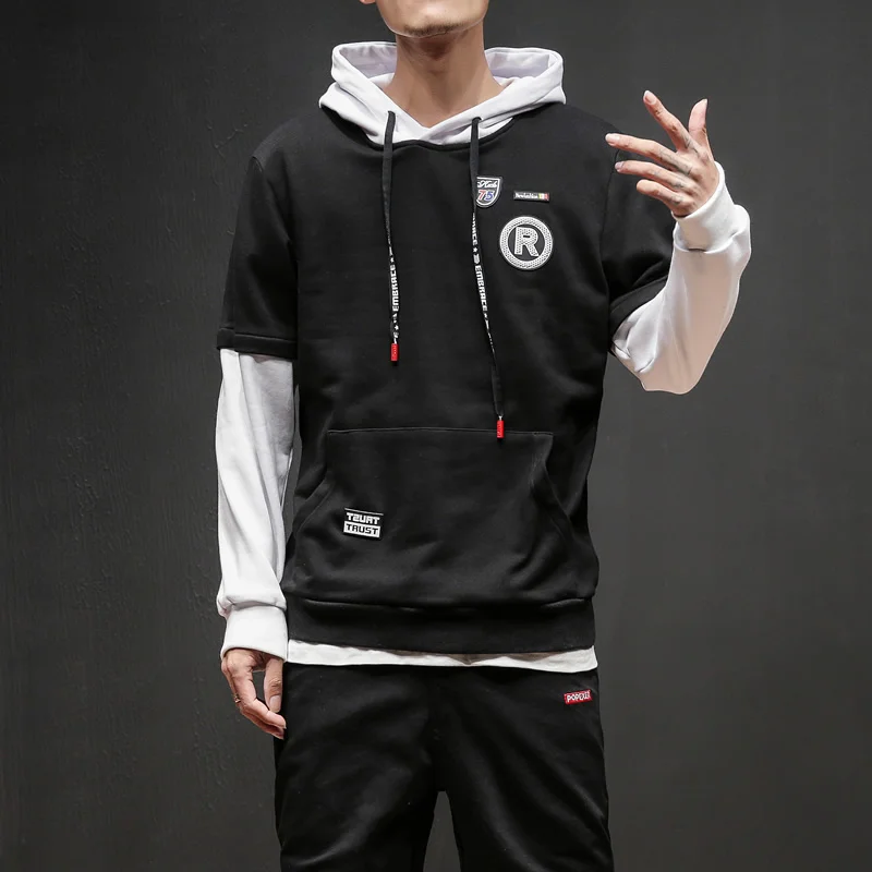 Стильная мужская нарядная толстовка с капюшоном 2019 поддельные двухсекционные