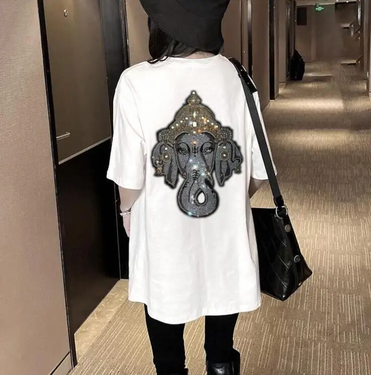 

Loose design 2021 New Women Summer Tshirt Casual Hot drill Loose Tee Short Sleeve Tops Casual T-Shirt Women Clothes
