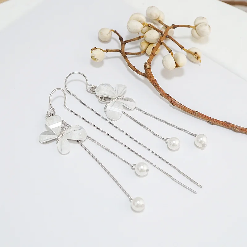 

Trendy fashion super fairy bow S925 sterling silver tassel earrings personality temperament women's customized exquisite gift